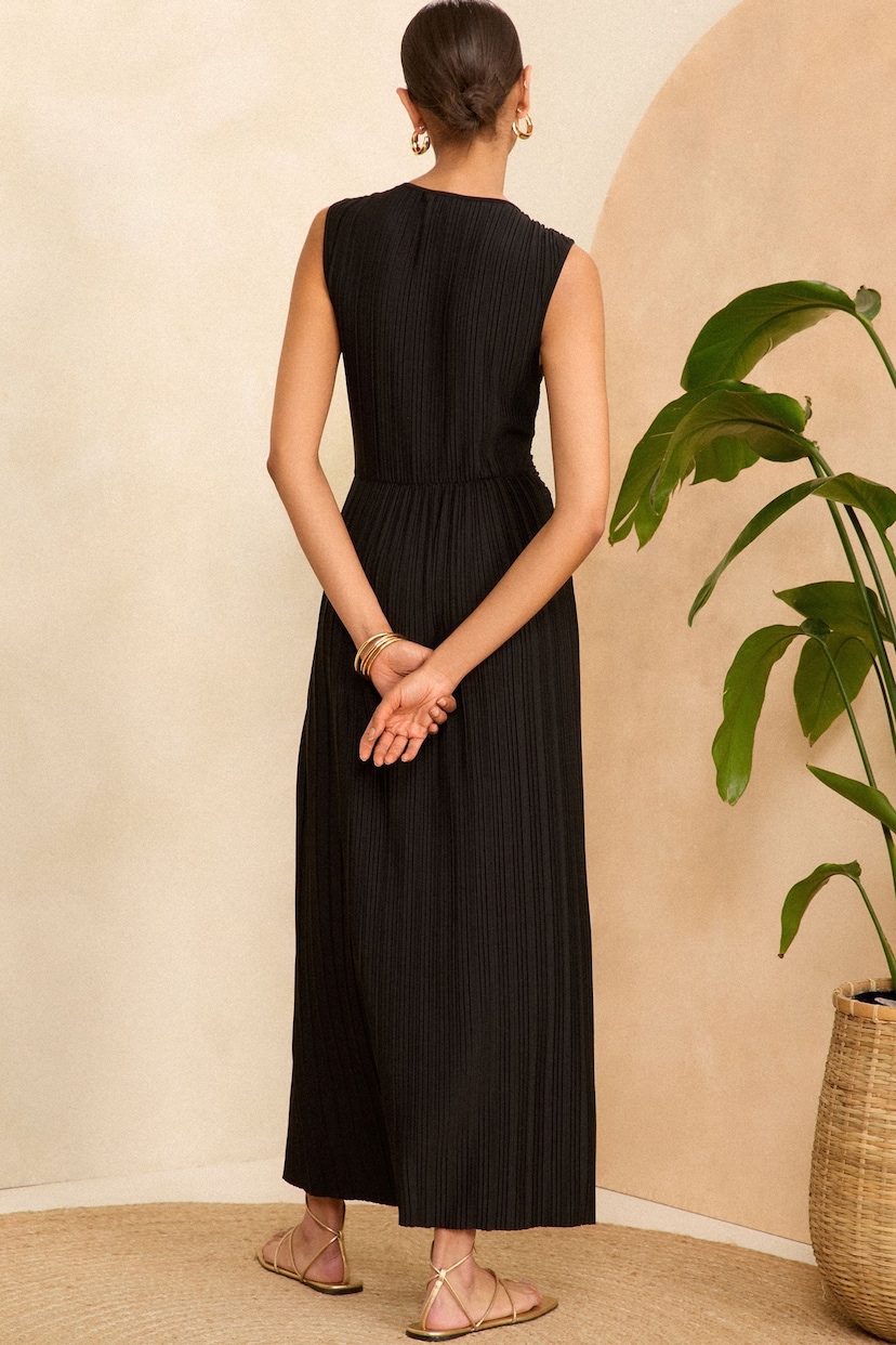 Love & Roses Black Pleated Drape Twist Front Sleeveless Jersey Midi Dress - Image 3 of 4