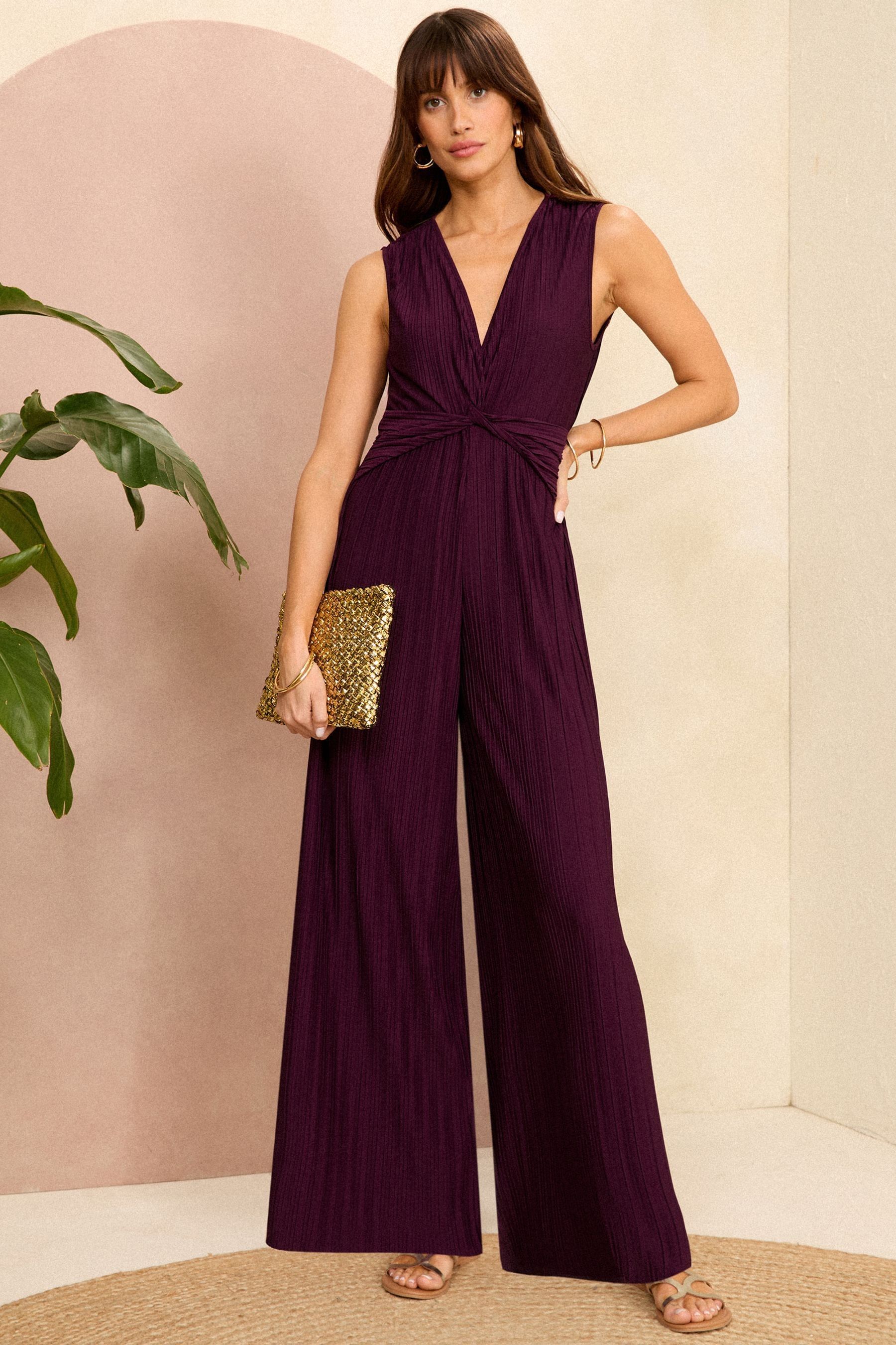 Buy Love Roses Burgundy Red Twist Front Pleated Jersey Jumpsuit from the Next UK online shop