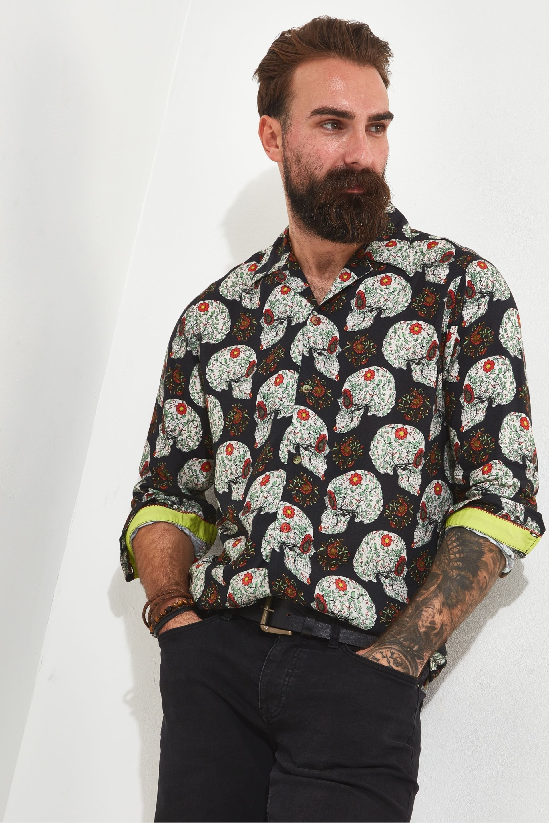 Joe Browns Black Skull Floral Long Sleeve Shirt - Image 1 of 5