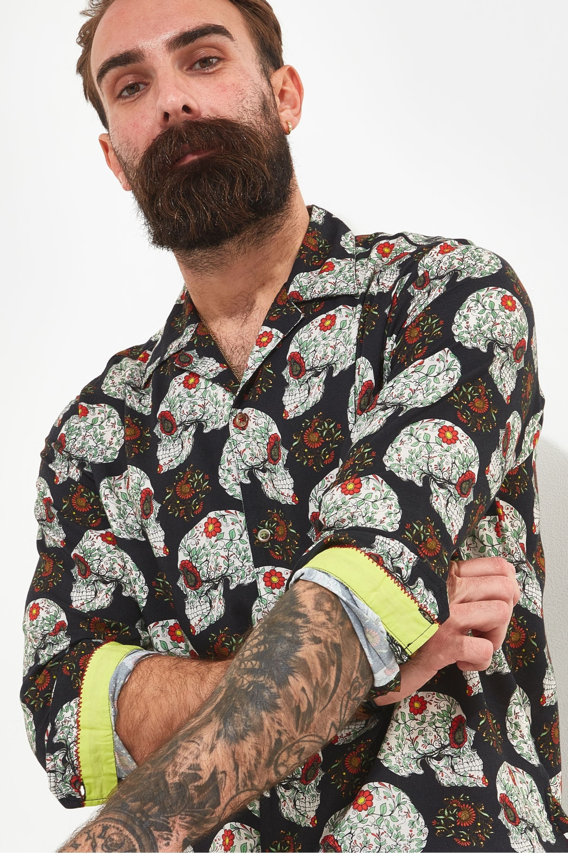 Joe Browns Black Skull Floral Long Sleeve Shirt - Image 4 of 5