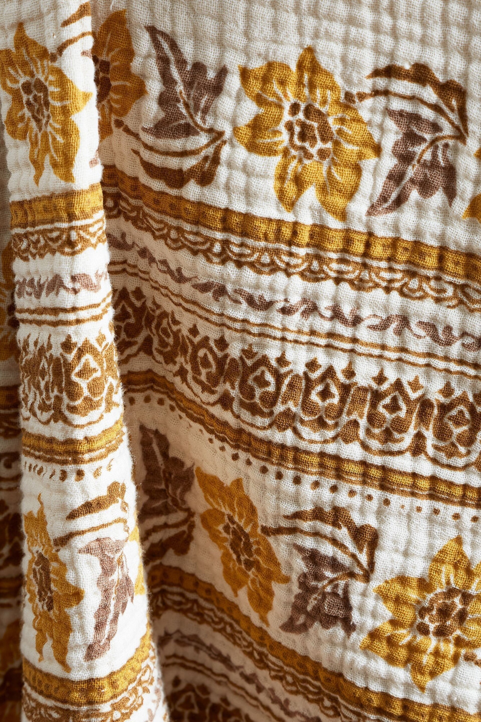 Pineapple Elephant Ochre Yellow Ines Floral Cotton Matelassé Throw - Image 3 of 4