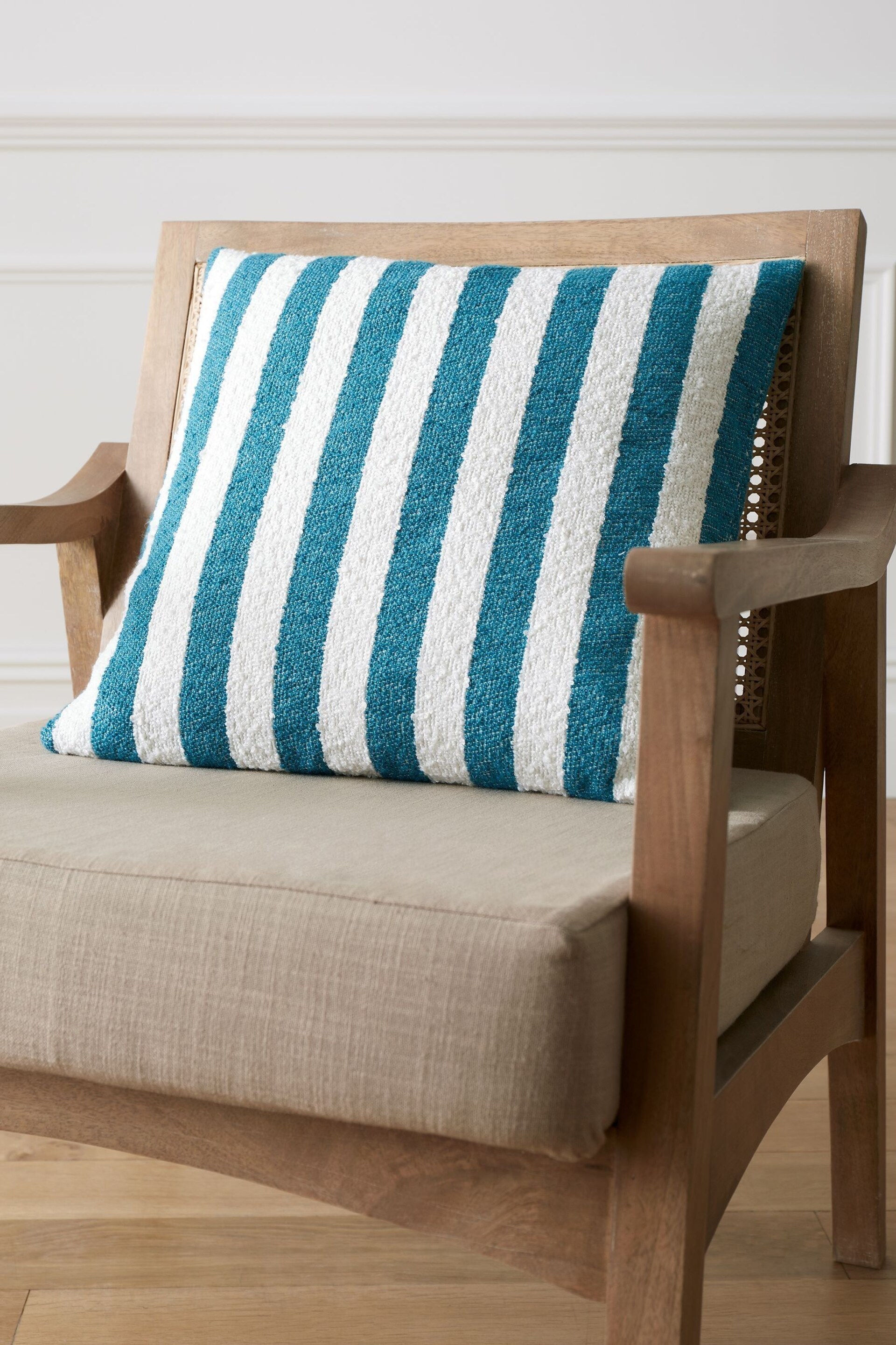 Catherine Lansfield Teal Boucle Stripe Cushion - Image 1 of 5