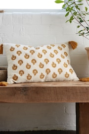 Pineapple Elephant Ochre Yellow Raya Tassel Cotton Cushion - Image 1 of 5