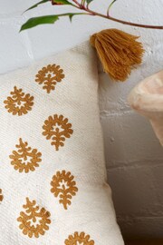 Pineapple Elephant Ochre Yellow Raya Tassel Cotton Cushion - Image 2 of 5