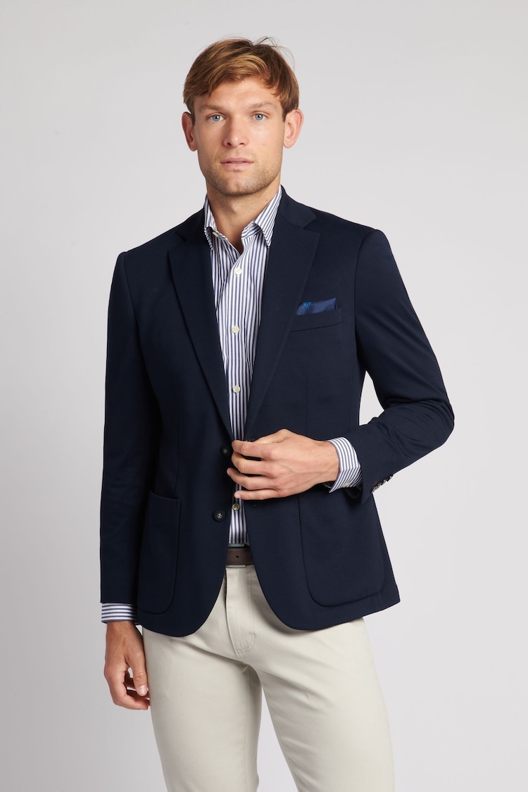 U.S. Polo Assn. Mens Blue 100% Cotton Solid Jersey Blazer Jacket - Image 1 of 12