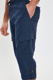 Threadbare Blue 3/4 Length Linen Blend Pull-On Cargo Trousers - Image 4 of 4