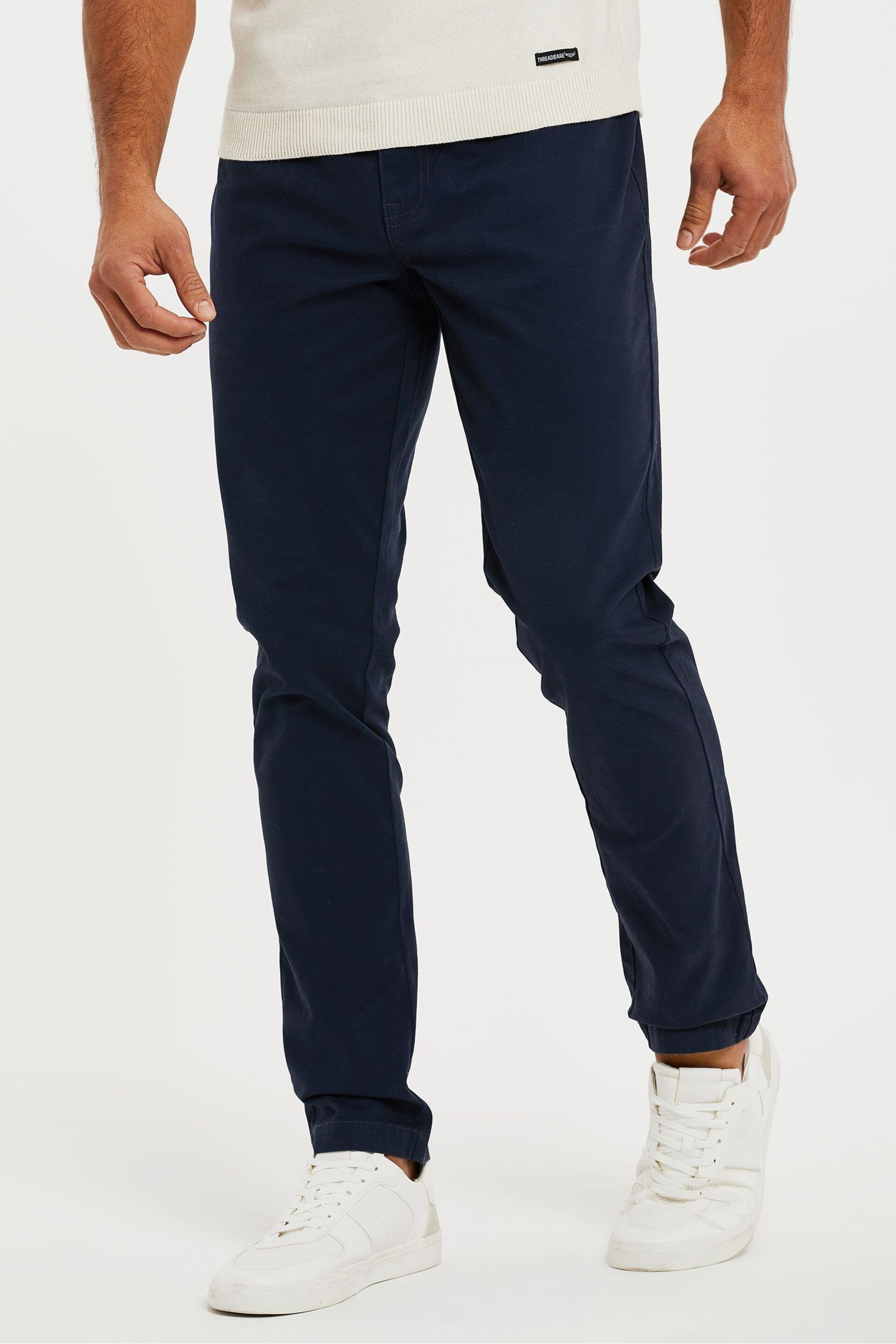 Threadbare Blue Drawcord Chino Trousers With Stretch - Image 1 of 4