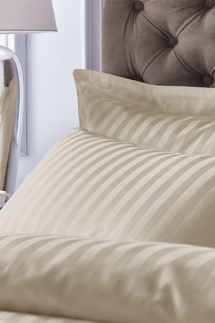 Bianca Natural 300 Thread Count 100% Cotton Satin Stripe Duvet Cover Set - Image 2 of 4