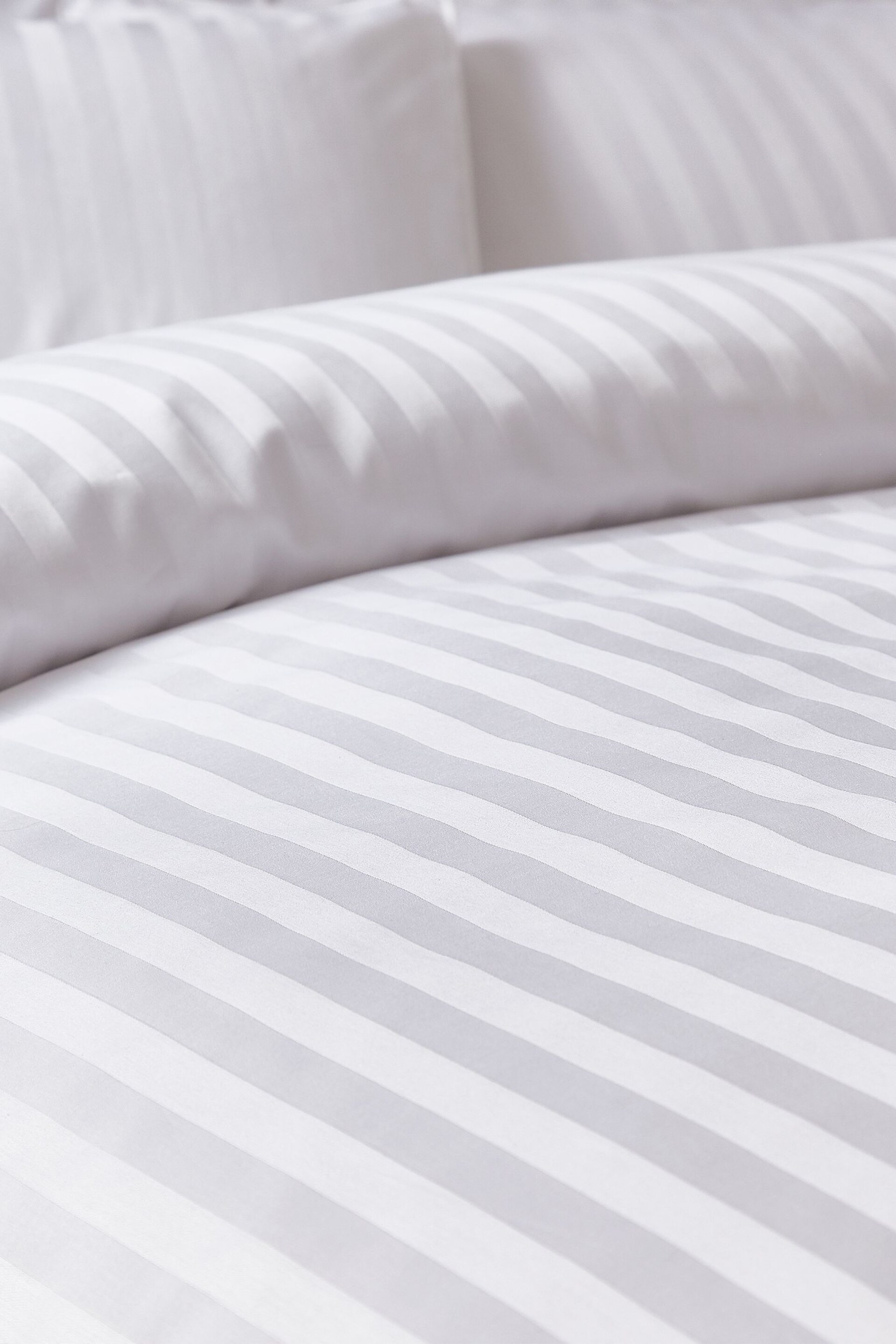 Bianca White 300 Thread Count Cotton Satin Stripe Duvet Cover Set - Image 3 of 4