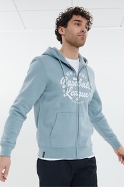 Threadbare Blue Graphic Print Zip Through Hoodie - Image 1 of 4