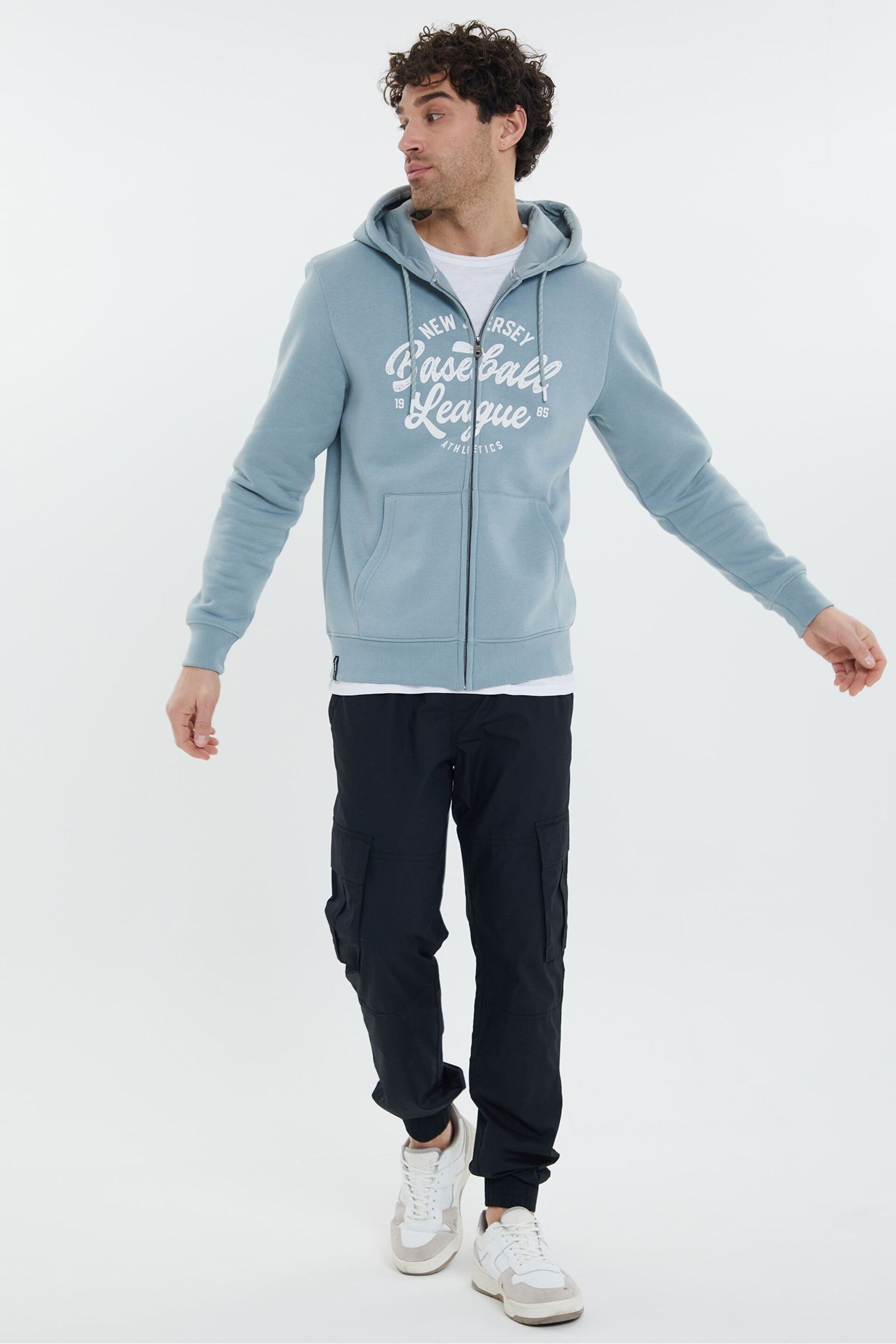 Threadbare Blue Graphic Print Zip Through Hoodie - Image 3 of 4