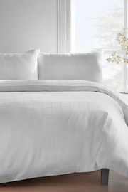 Catherine Lansfield White Woven Check 300 Thread Count Duvet Cover Set - Image 1 of 3