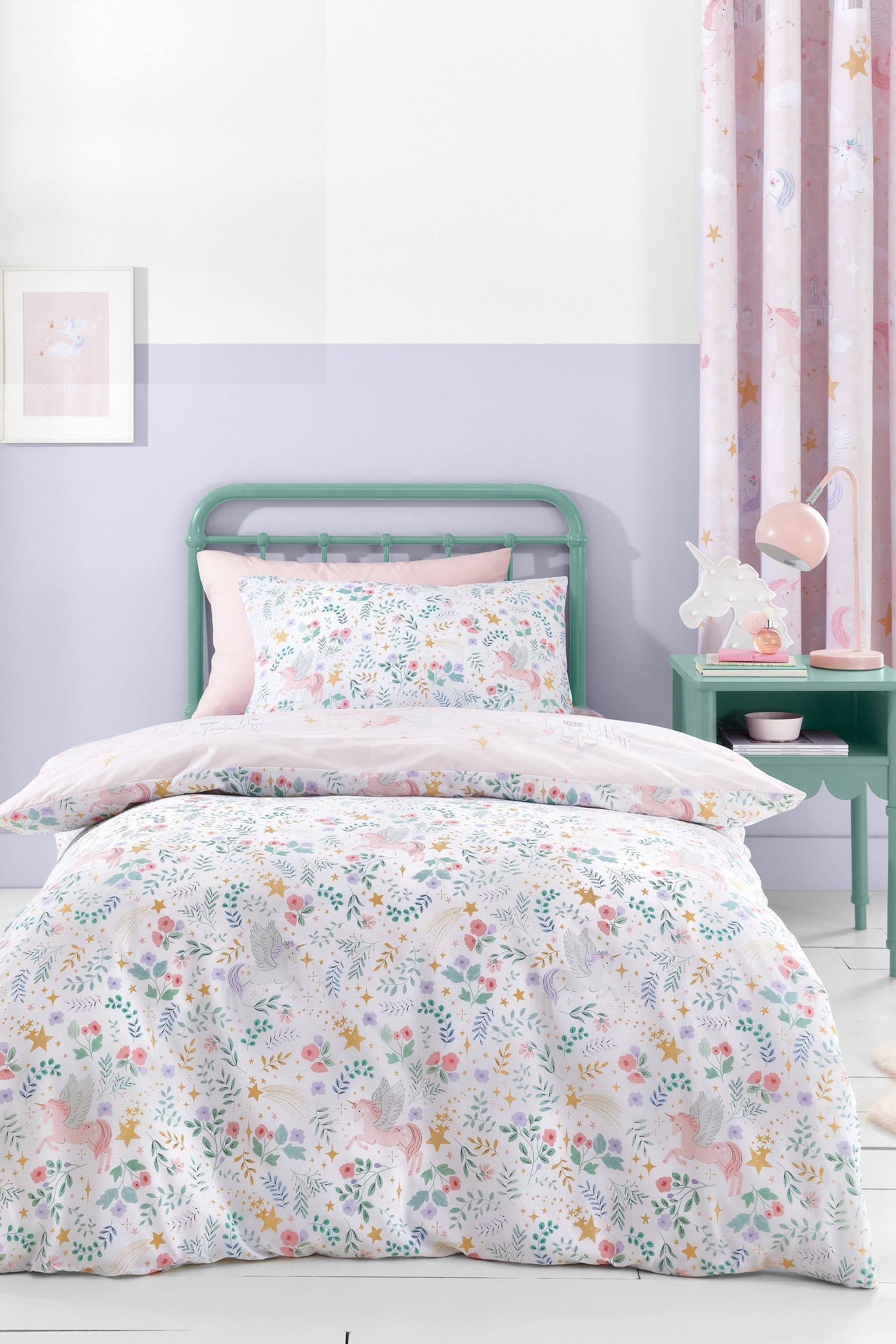 Catherine Lansfield Einhorn-Bettwäsche-Set Für Einzelbett – Rosa, Wendbar, Mit Hotel-Knopfverschluss