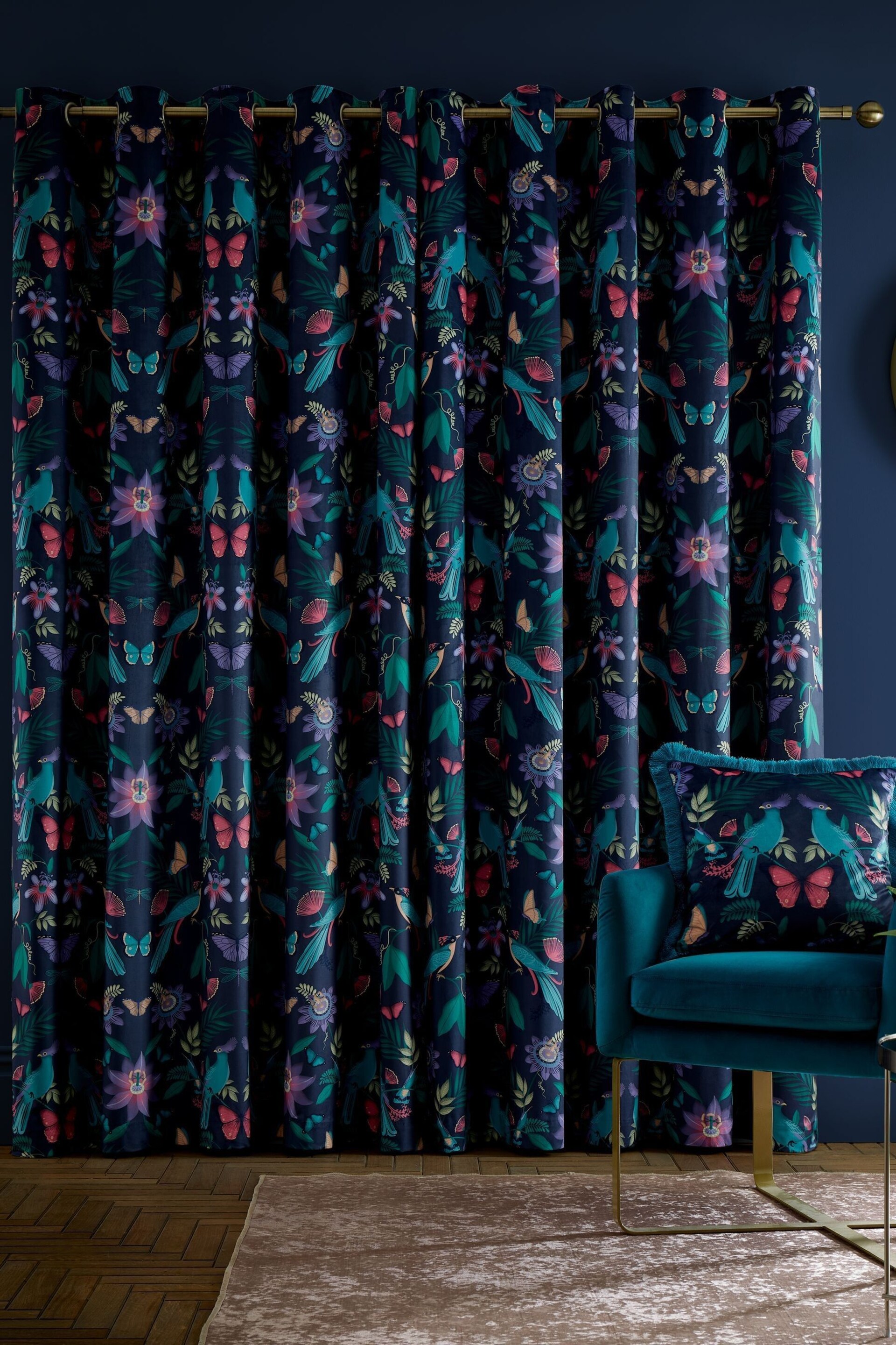 Catherine Lansfield Navy Blue Curtains - Image 3 of 4