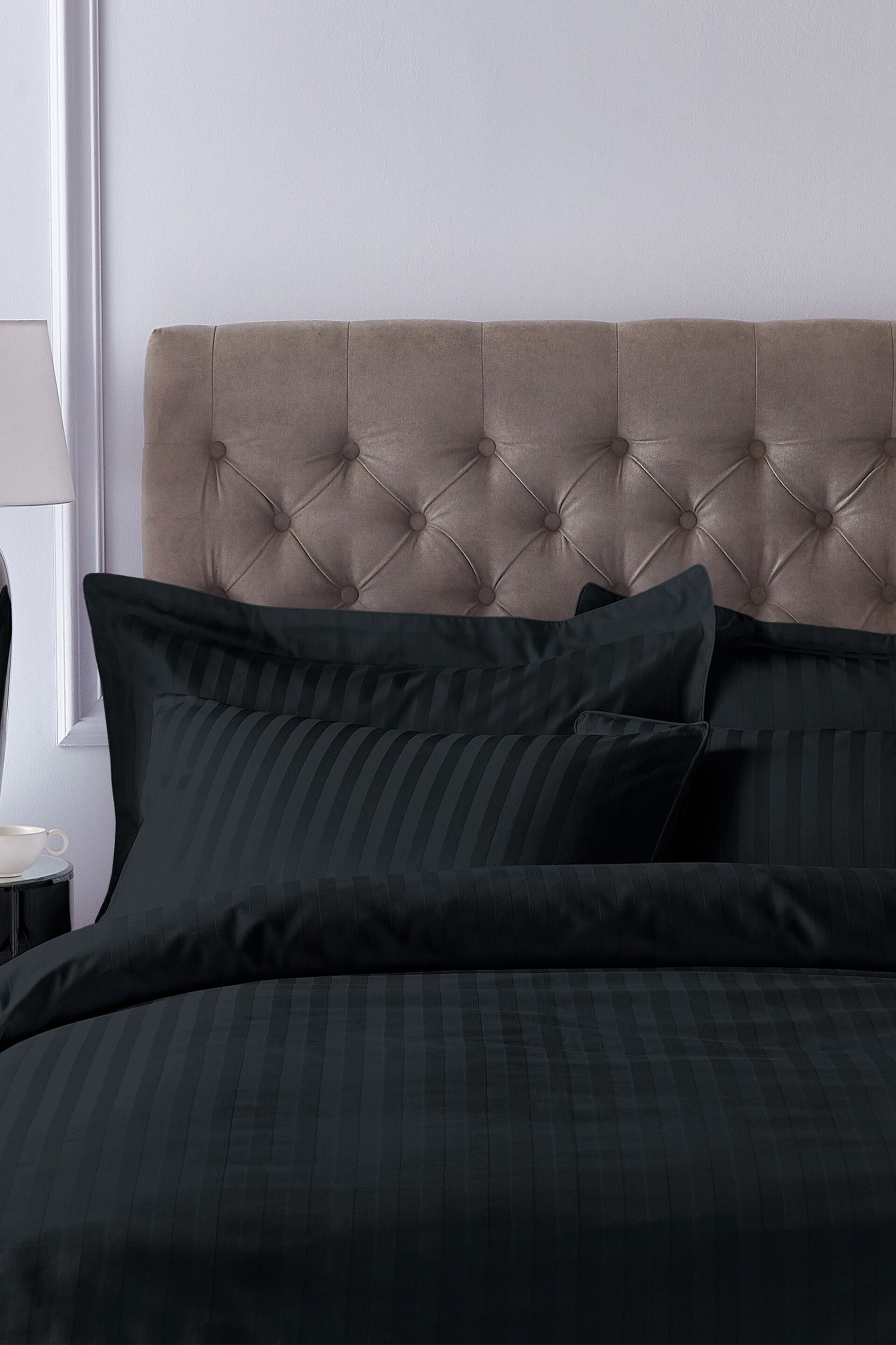 Bianca Black 300 Thread Count Cotton Satin Stripe Duvet Cover Set - Image 1 of 4