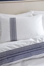 Bianca White Remy Navy Blue Embroidery 100% Cotton Duvet Cover Set - Image 2 of 5