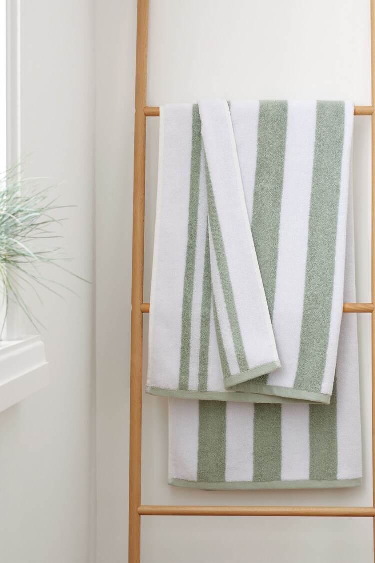 Bianca Sage Green Reversible Stripe Cotton Jacquard Towel - Image 1 of 4