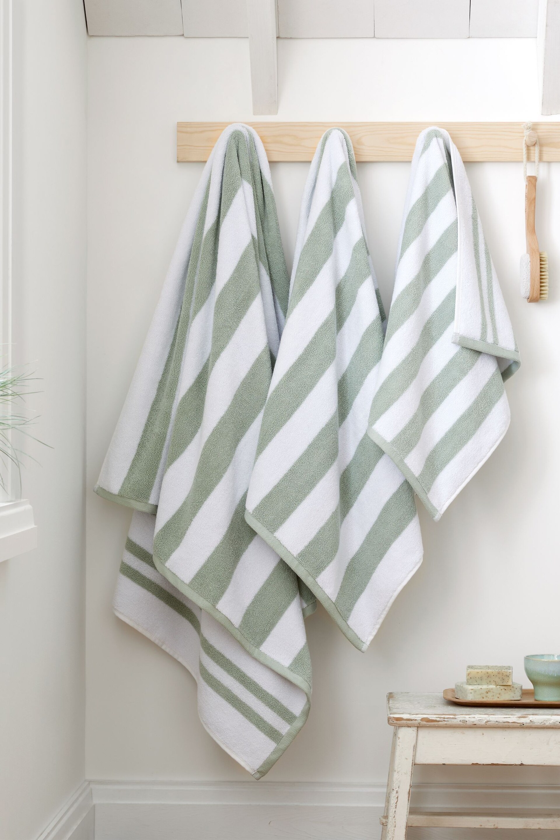 Bianca Sage Green Reversible Stripe Cotton Jacquard Towel - Image 4 of 4