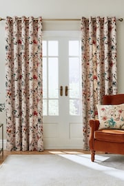 Catherine Lansfield Natural Pippa Floral Birds Lined Eyelet Curtains - Image 2 of 4