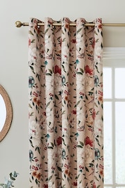 Catherine Lansfield Natural Pippa Floral Birds Lined Eyelet Curtains - Image 4 of 4