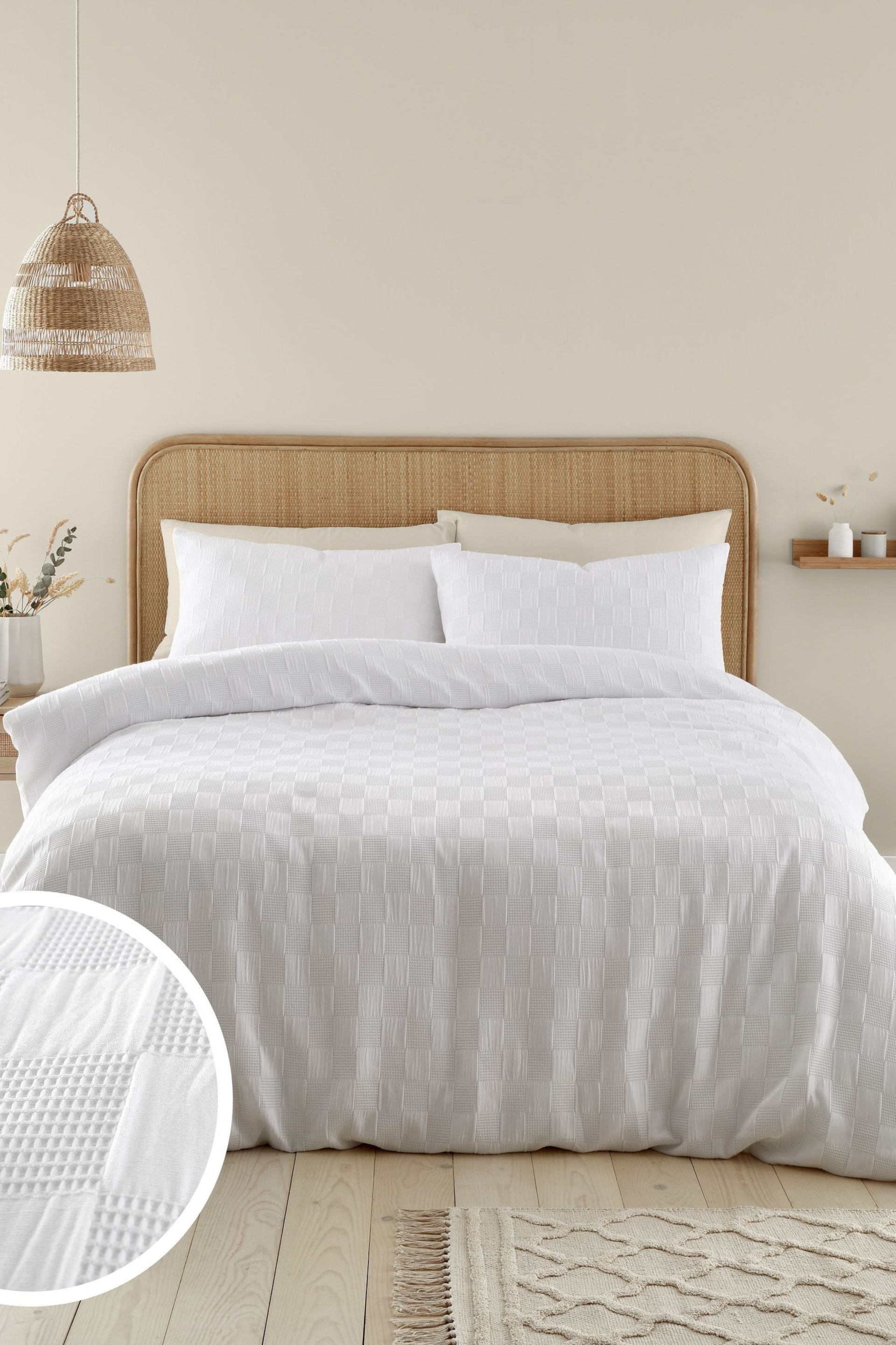 Catherine Lansfield White Waffle Checkerboard Duvet Cover Set - Image 1 of 5