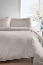 Catherine Lansfield Cream Woven Check 300 Thread Count Duvet Cover Set - Image 1 of 3