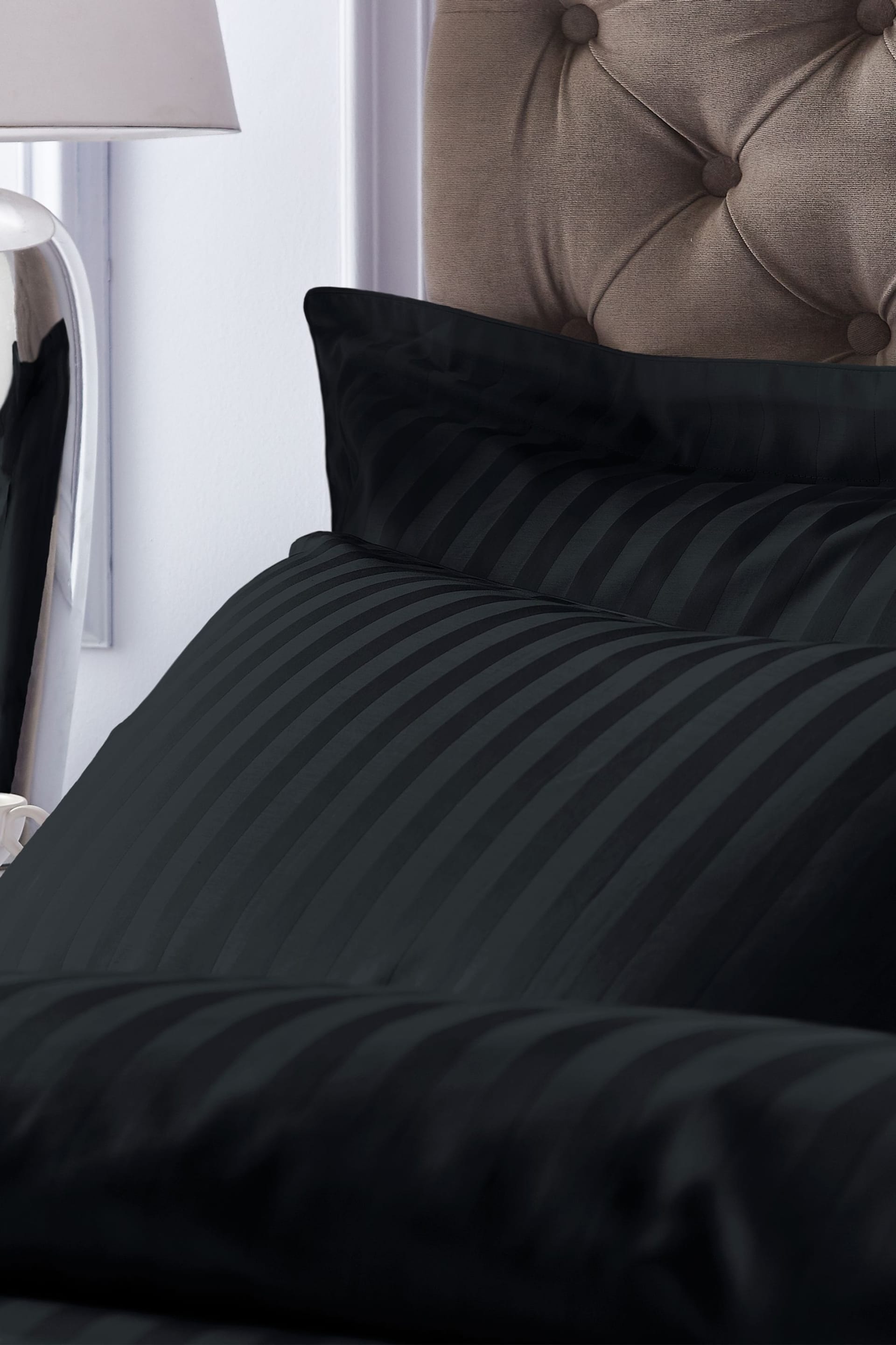 Bianca Black 300 Thread Count Cotton Satin Stripe Fitted Sheet - Image 2 of 4