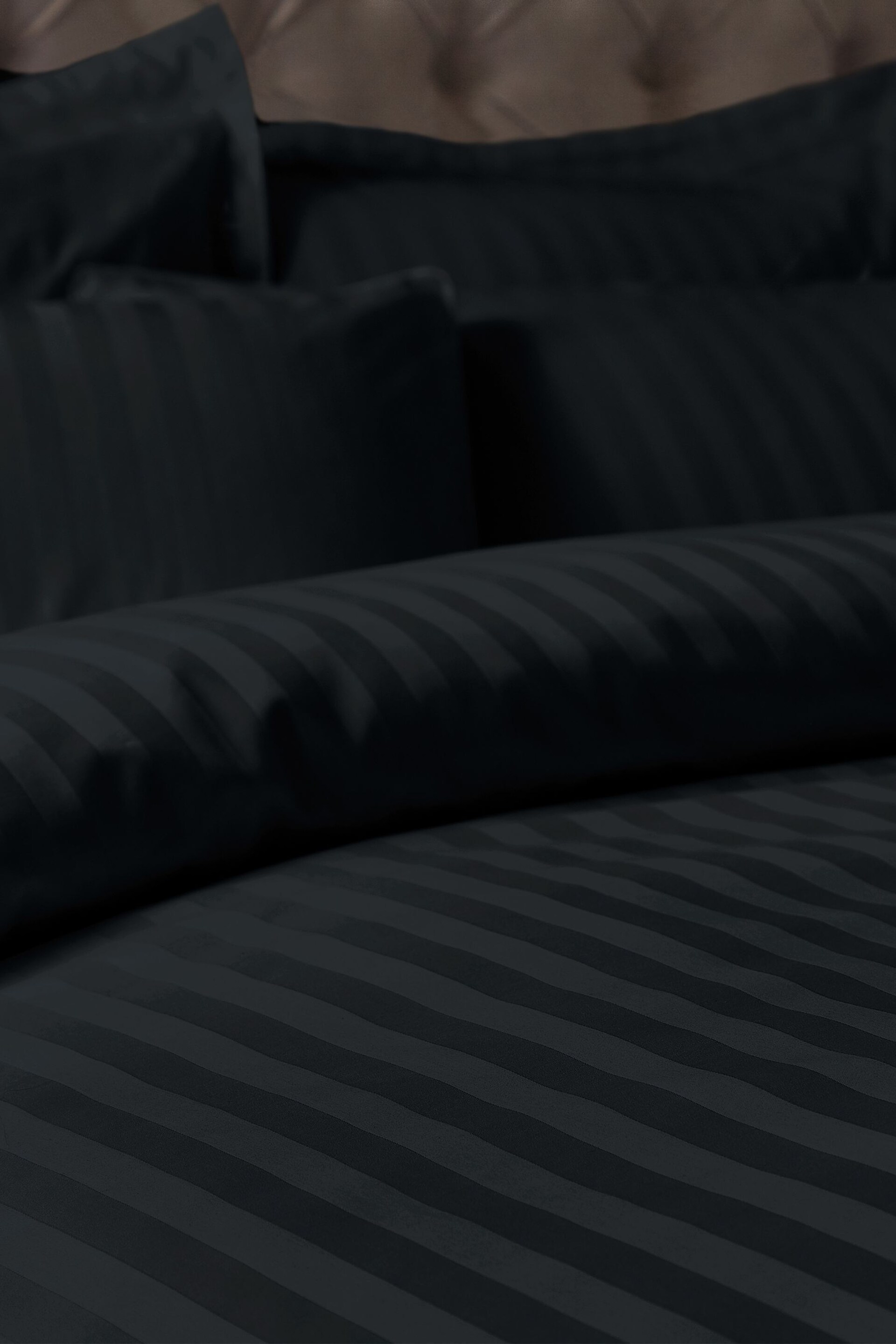 Bianca Black 300 Thread Count Cotton Satin Stripe Fitted Sheet - Image 3 of 4