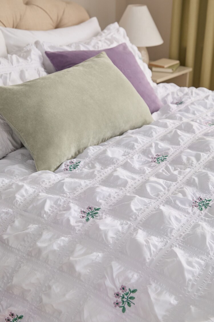 Buy Floral Embroidered Seersucker Duvet Cover and Pillowcase Set from