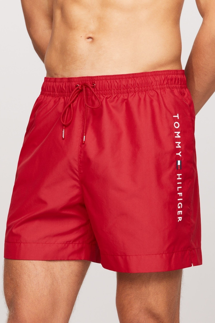 Tommy Hilfiger Red Medium Logo Drawstring Swim Shorts - Image 1 of 4