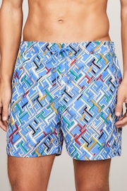 Tommy Hilfiger Blue Monogram Logo Print Swim Shorts - Image 1 of 6