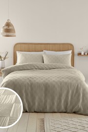 Catherine Lansfield Natural Waffle Checkerboard Duvet Cover Set - Image 1 of 5