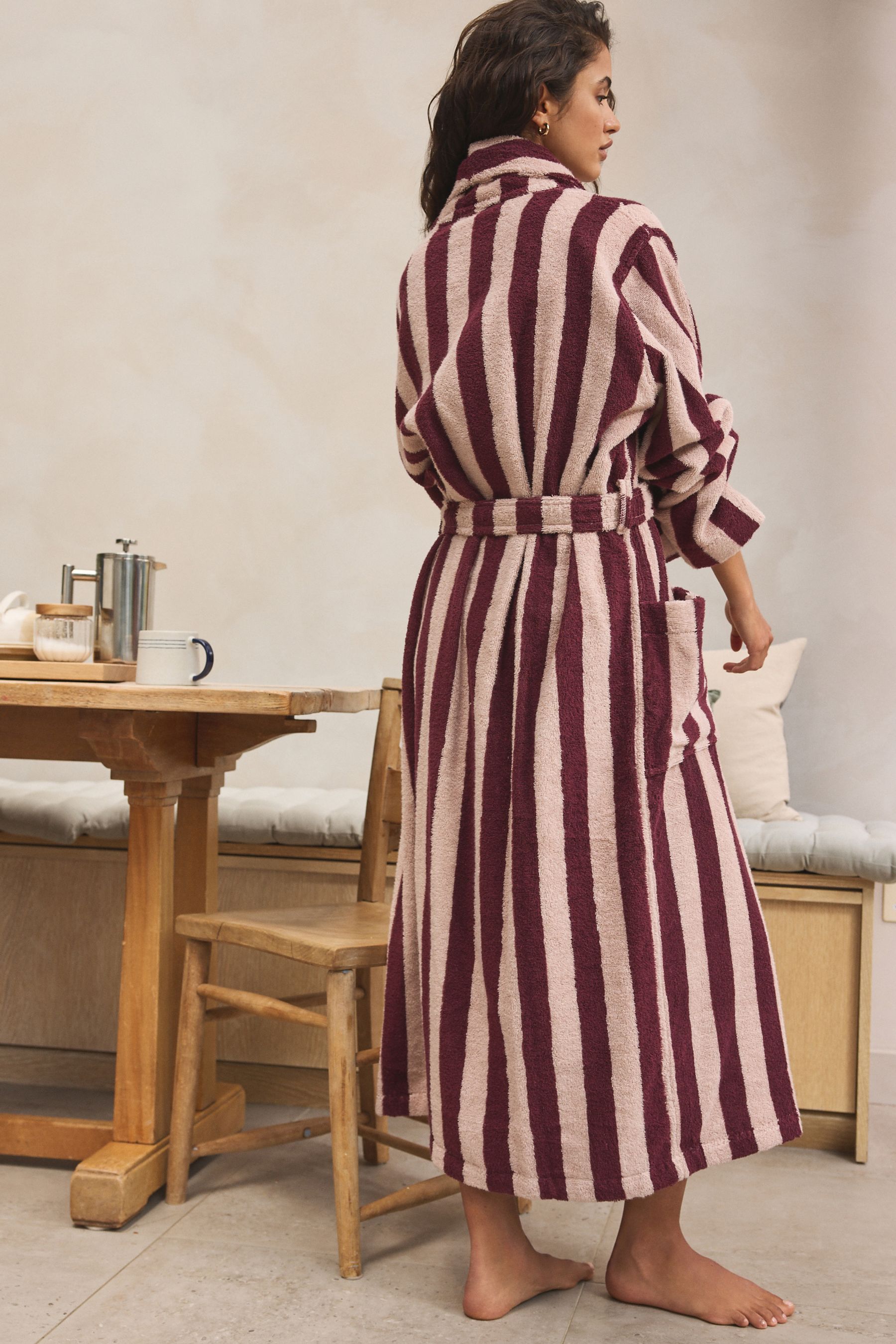 Buy Pink/Berry Red Stripe 100% Cotton Towelling Dressing Gown from Next USA