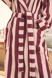 Pink/Berry Red Stripe 100% Cotton Towelling Dressing Gown - Image 5 of 9