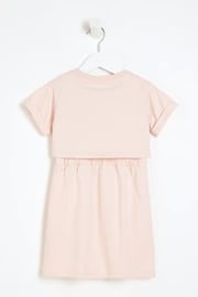 River Island Pink Mini Girls 100% Cotton 2-in-1 T-Shirt Dress - Image 2 of 4