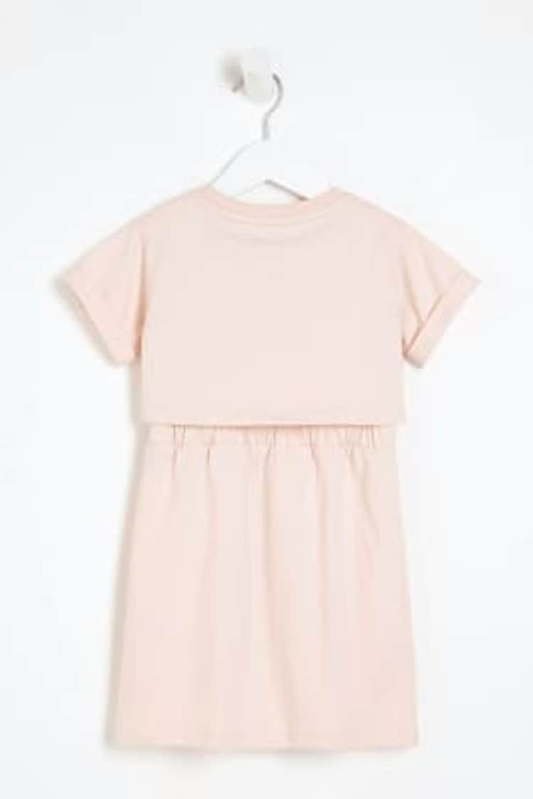 River Island Pink Mini Girls 100% Cotton 2-in-1 T-Shirt Dress - Image 2 of 4