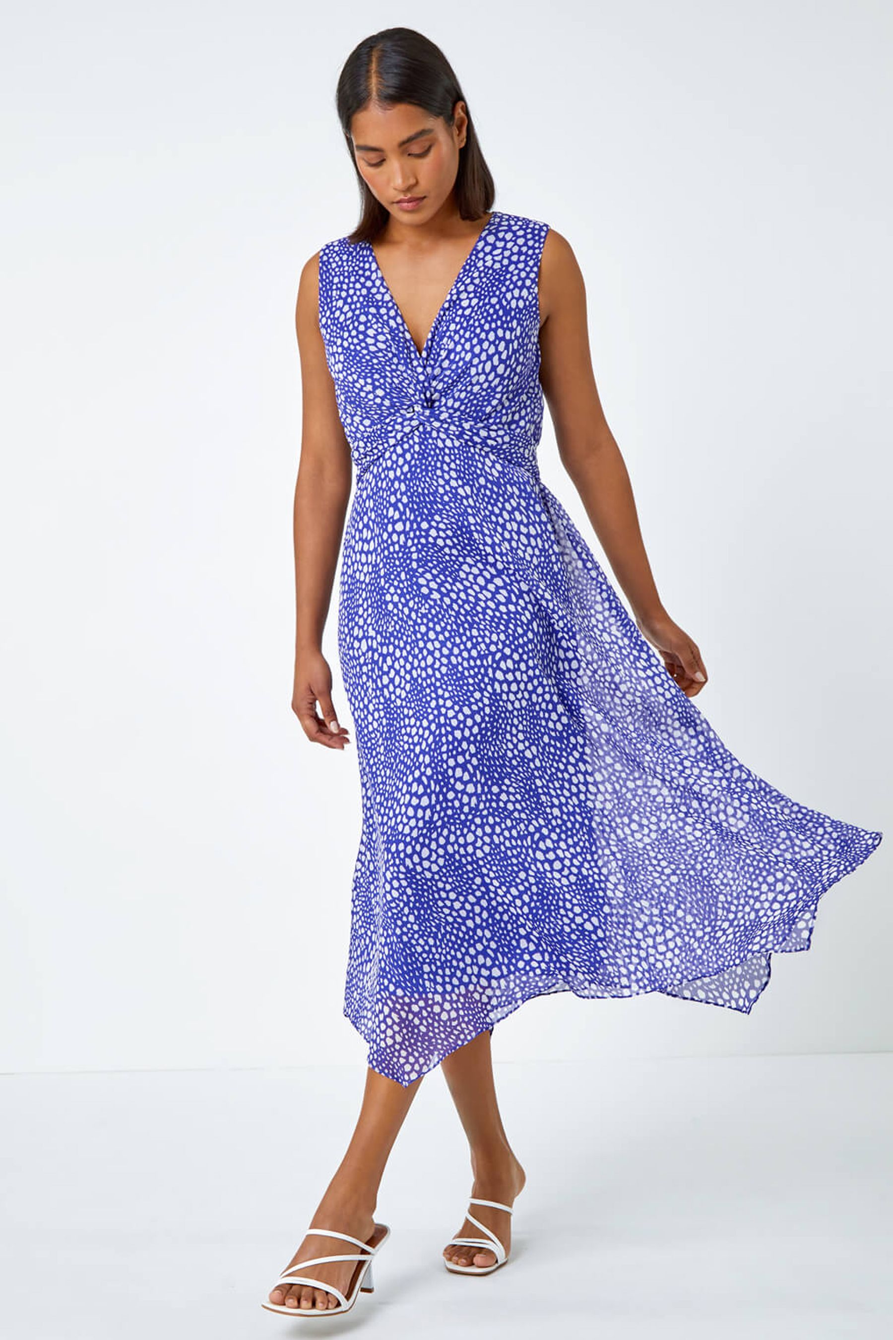 Buy Roman Blue Sleeveless Abstract Knot Front Midi Dress from the Next UK online shop