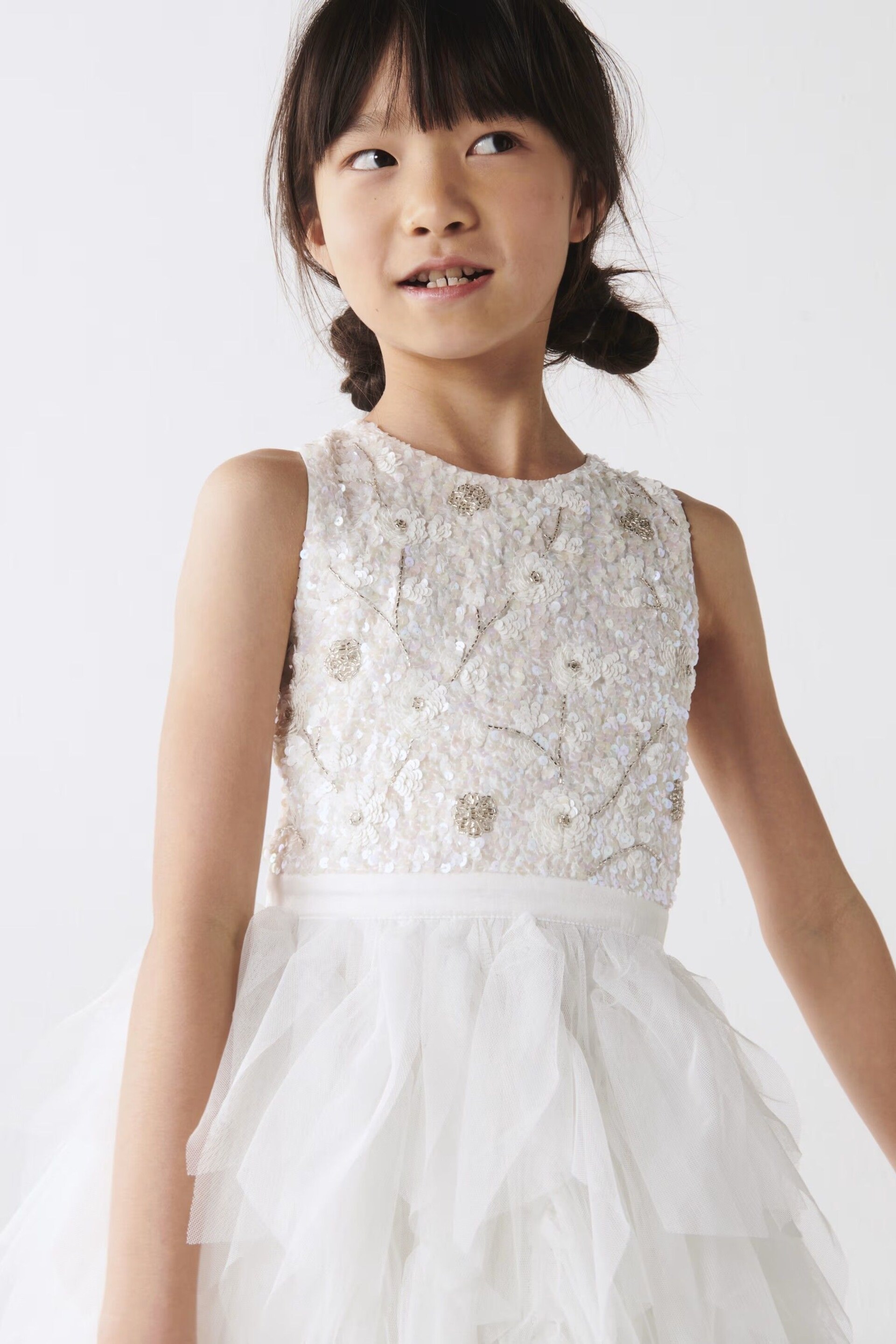 River Island White Mini Girls Mesh Frill Dress - Image 2 of 2