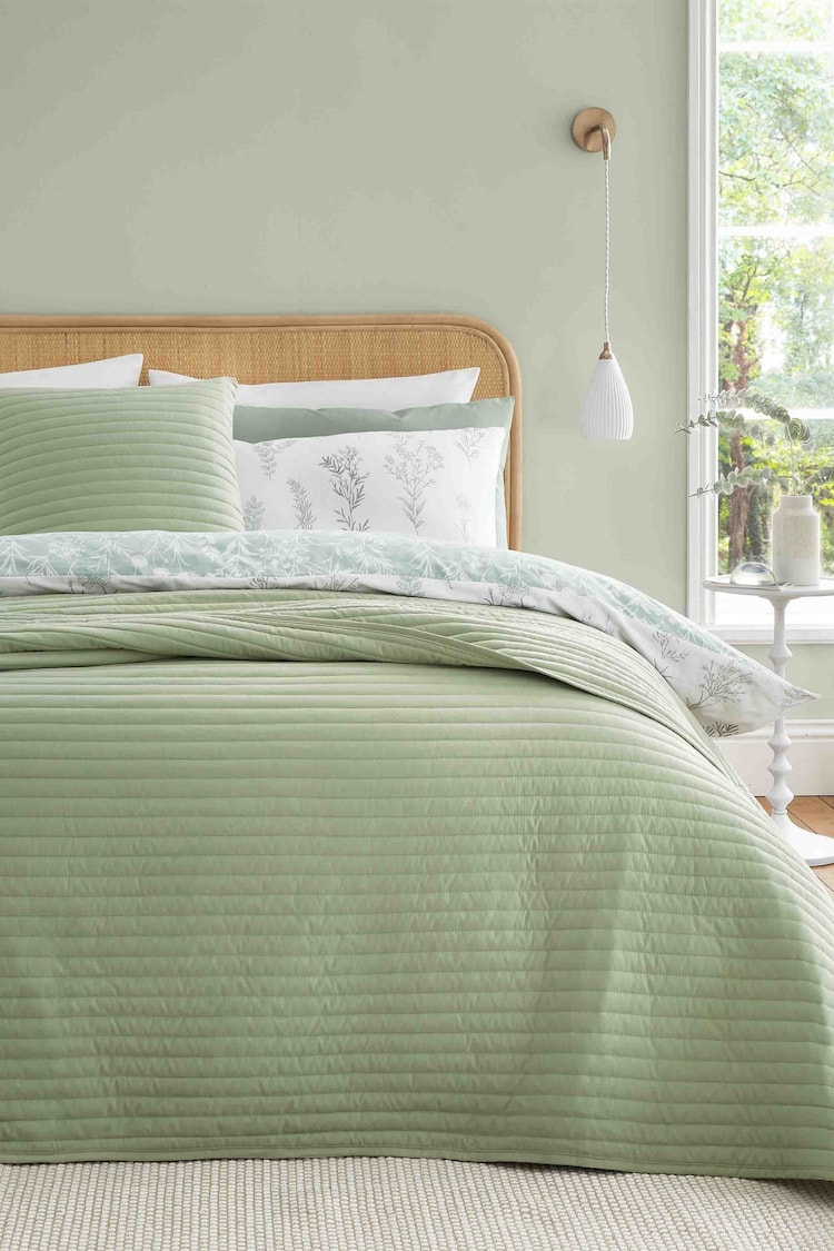 Bianca Sage Green Quilted Lines 220x230cm Bedspread - Image 1 of 2