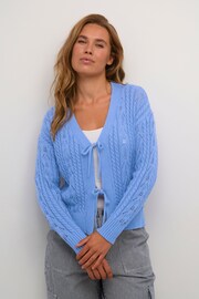 Kaffe Blue Maria V-Neck Tie Fastening Cardigan - Image 1 of 5