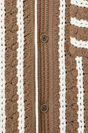 Reiss Camel/White Spritz Oversized Crochet Striped Cuban Collar Shirt - Image 5 of 5