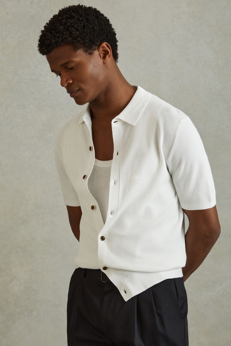 Reiss White Bravo Cotton Blend Textured Shirt - Image 1 of 6