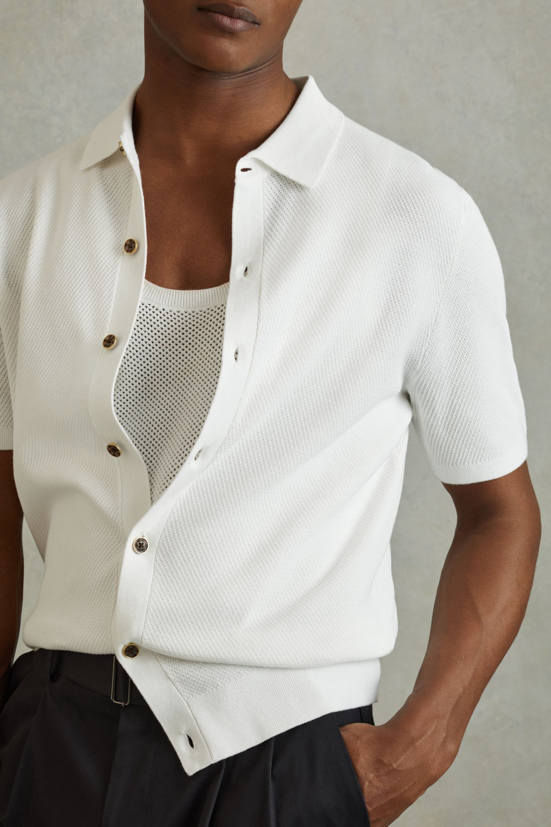 Reiss White Bravo Cotton Blend Textured Shirt - Image 4 of 6