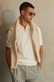 Reiss White Ivor Textured Half-Zip Polo Shirt - Image 1 of 5