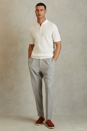 Reiss White Ivor Textured Half-Zip Polo Shirt - Image 3 of 5