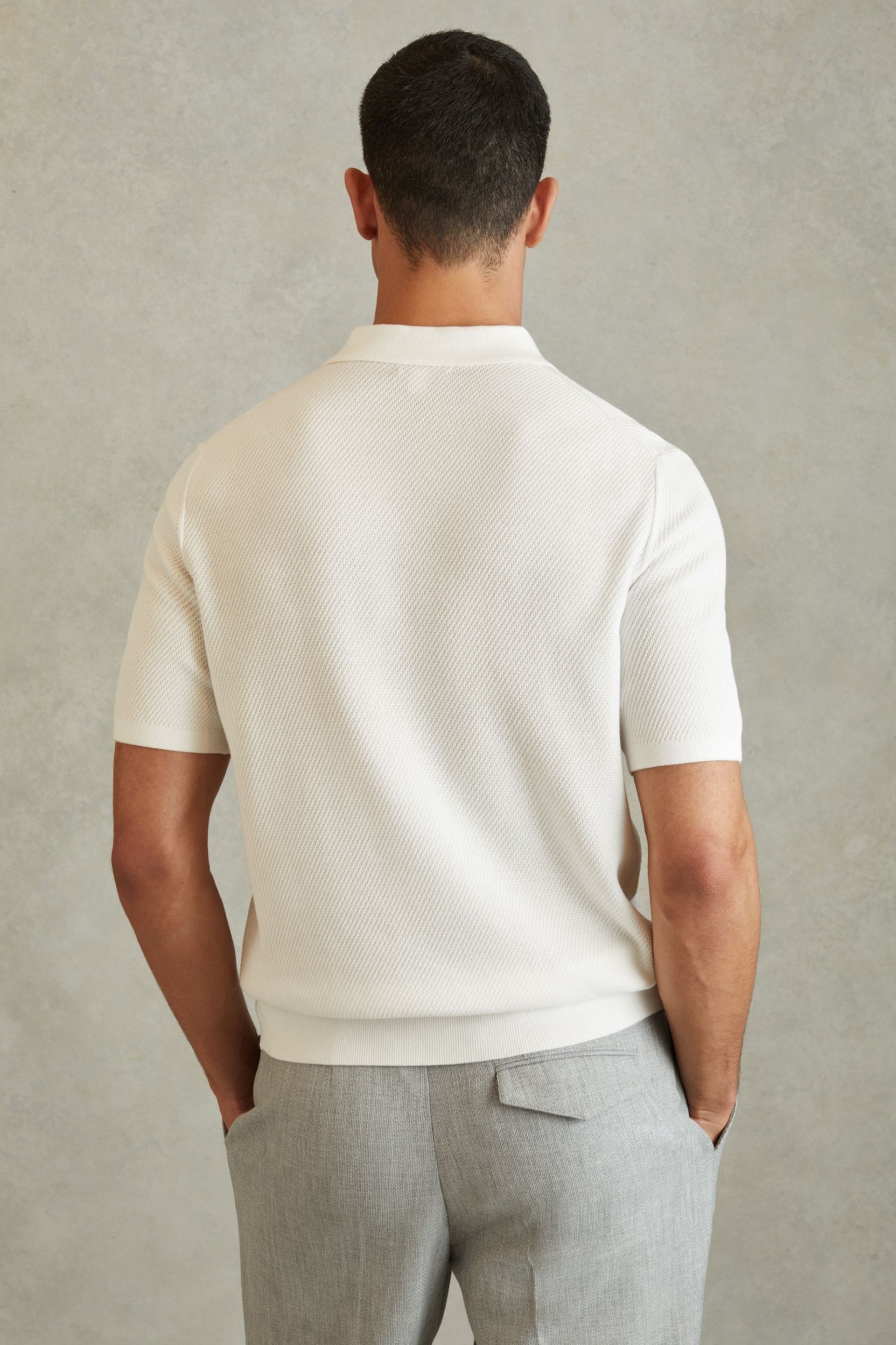 Reiss White Ivor Textured Half-Zip Polo Shirt - Image 4 of 5