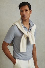 Reiss Soft Blue Melange Manor Merino Wool Polo Shirt - Image 1 of 5