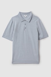 Reiss Soft Blue Melange Manor Merino Wool Polo Shirt - Image 2 of 5