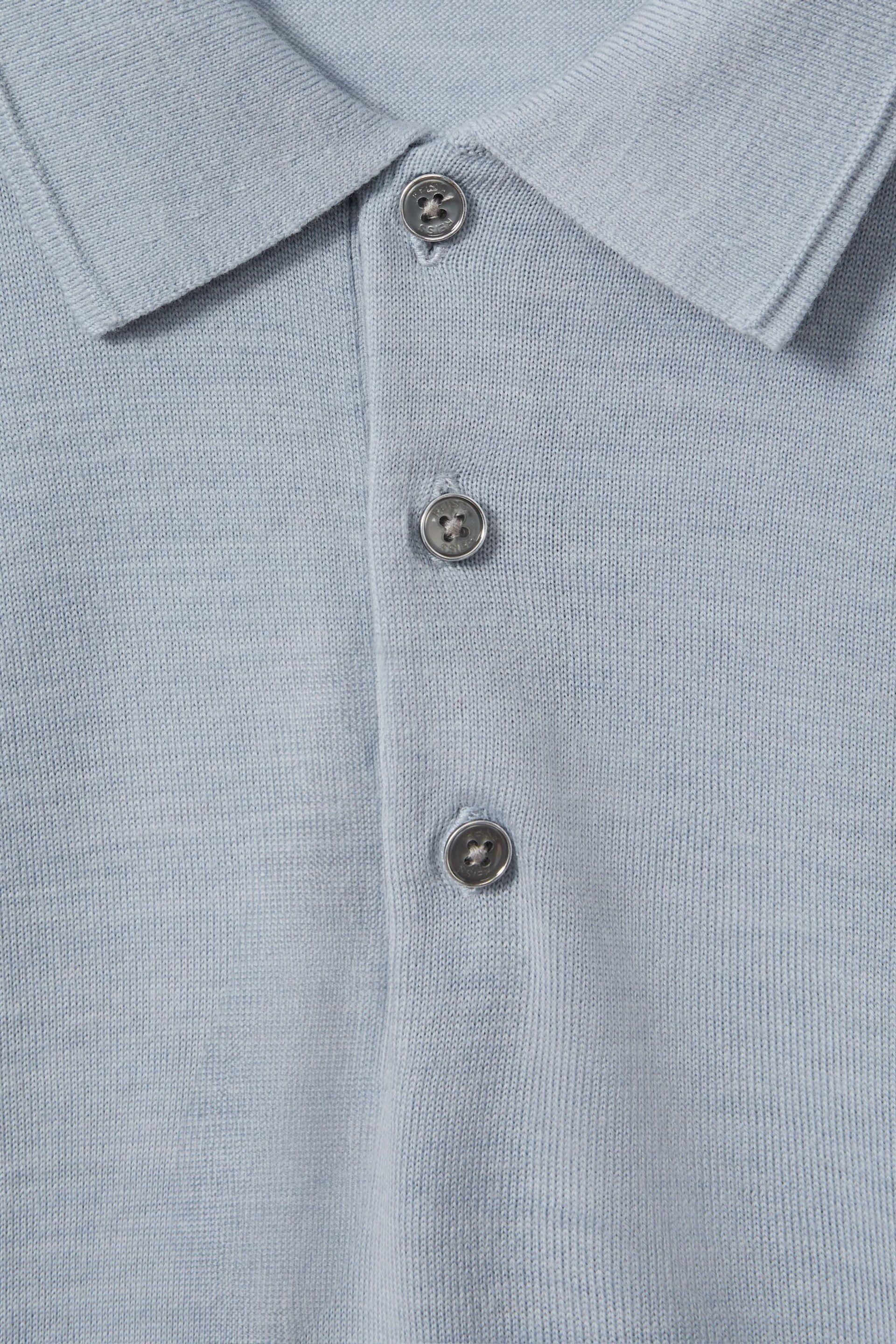 Reiss Soft Blue Melange Manor Merino Wool Polo Shirt - Image 5 of 5