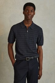 Reiss Navy Rizzo Half-Zip Knitted Polo Shirt - Image 4 of 6